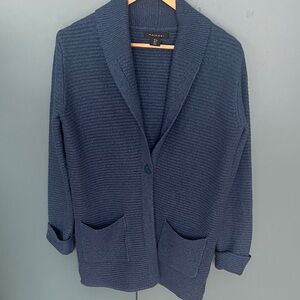 Tahari Women's Deep Blue Ribbed Cardigan